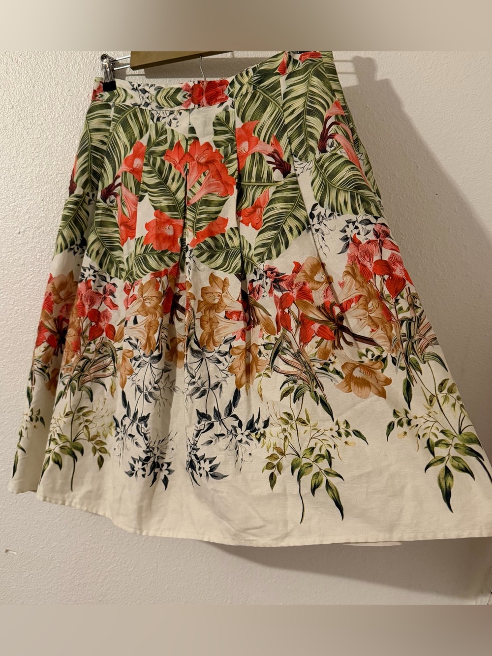 Talbots Vintage Linen Blend Ivory Floral Print Skirt Size 6